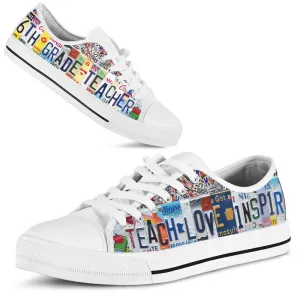 6Th Grade Teacher License Plates Low Top Shoes, Teacher Shoes, Low Top Sneakers