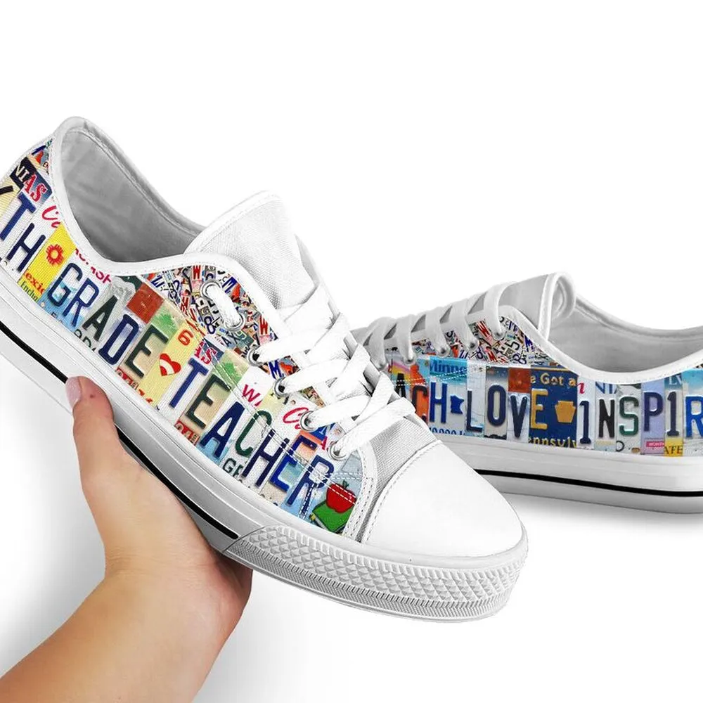 6Th Grade Teacher License Plates Low Top Shoes, Teacher Shoes, Low Top Sneakers