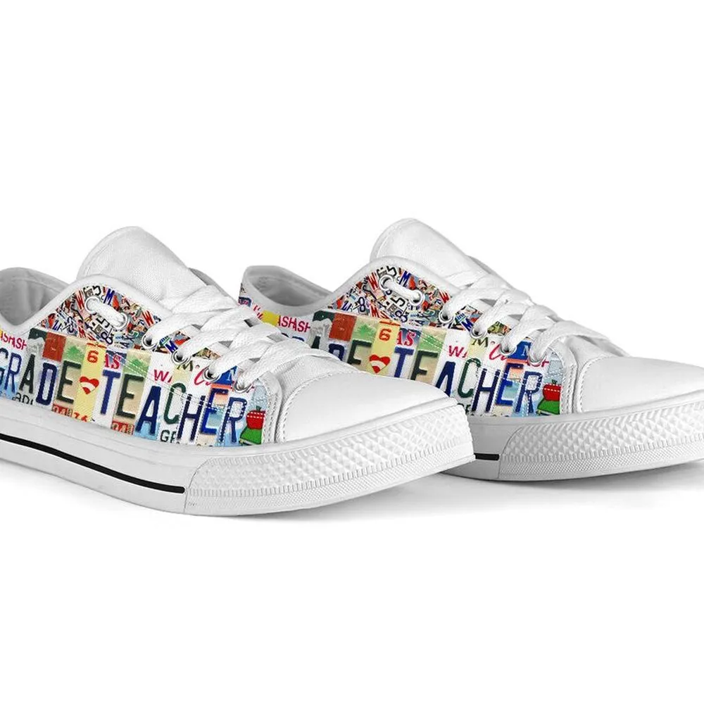 6Th Grade Teacher License Plates Low Top Shoes, Teacher Shoes, Low Top Sneakers