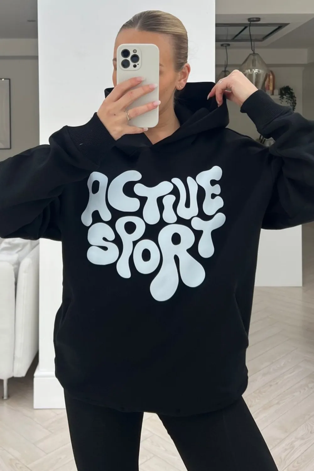 Active sport premium black printed hoodie