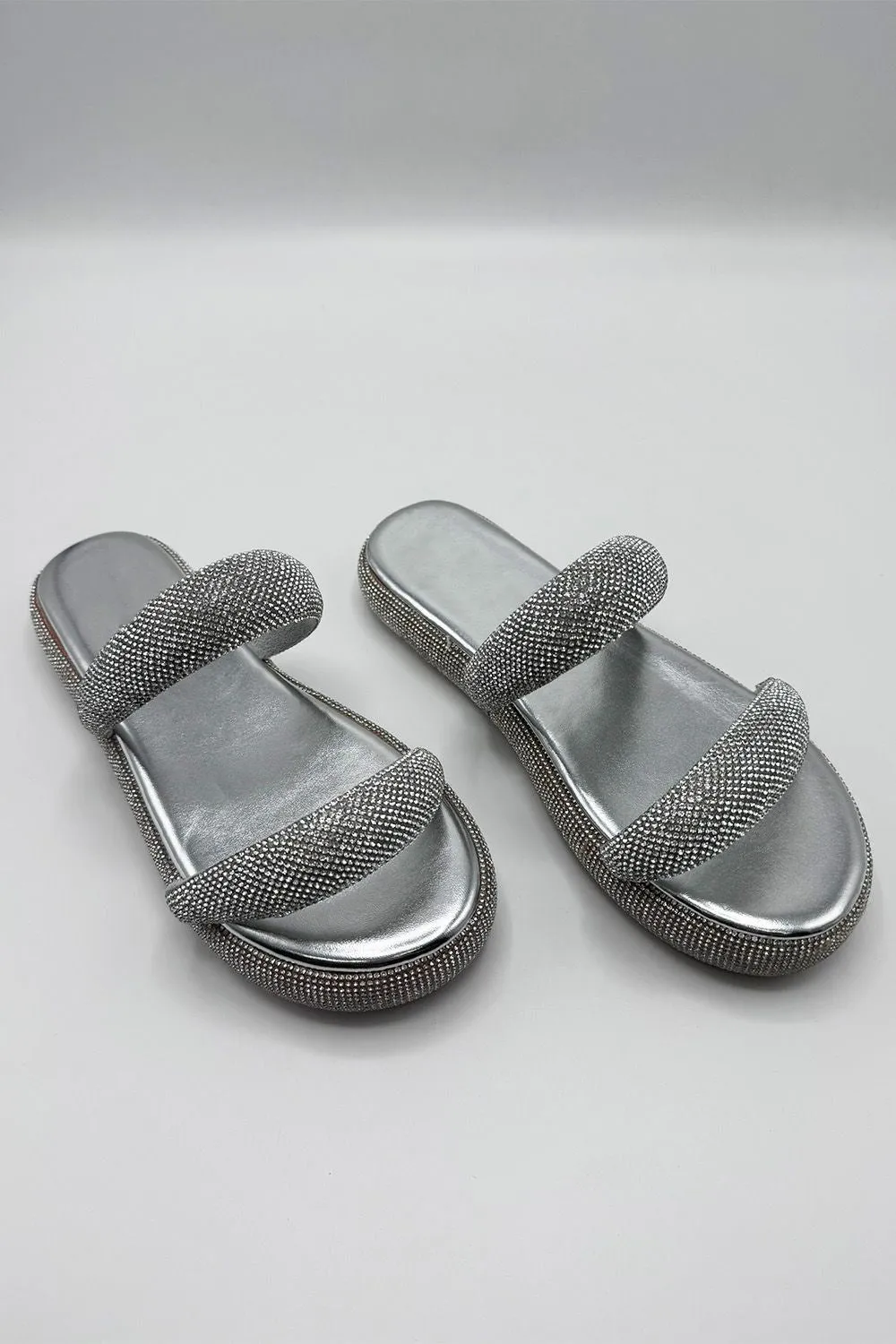 Arachne Diamante 2 Band Flatform Flats in Silver