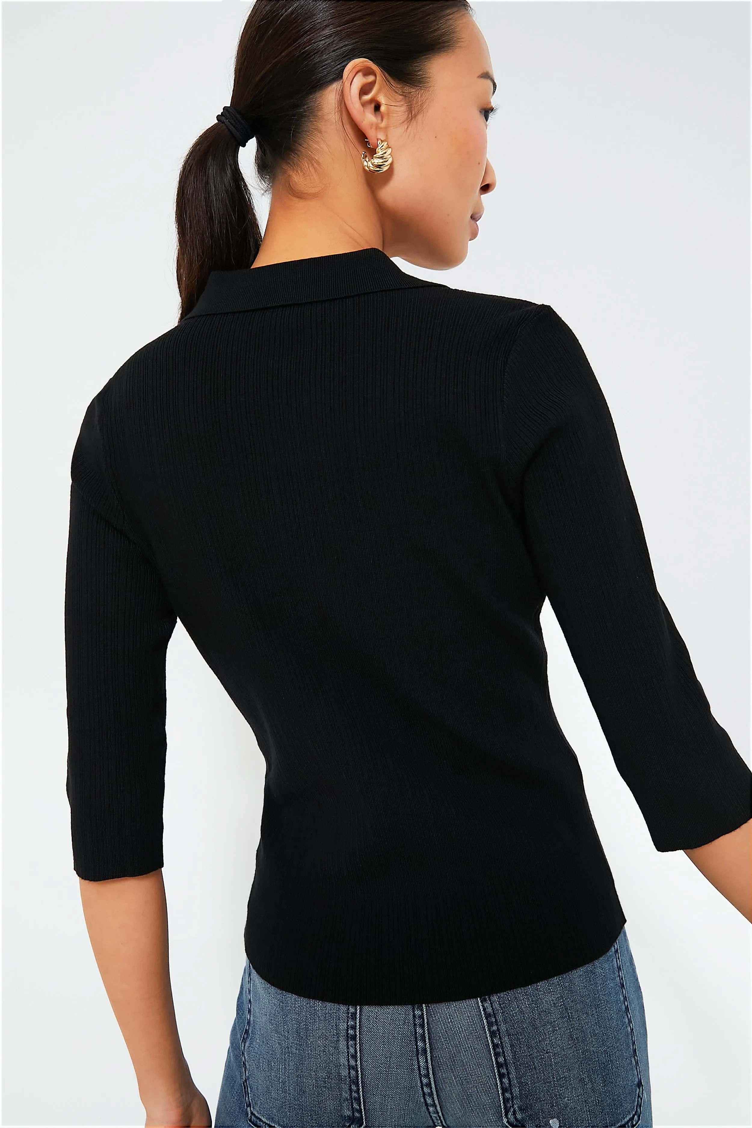 Black Ribbed Knit Viola Polo