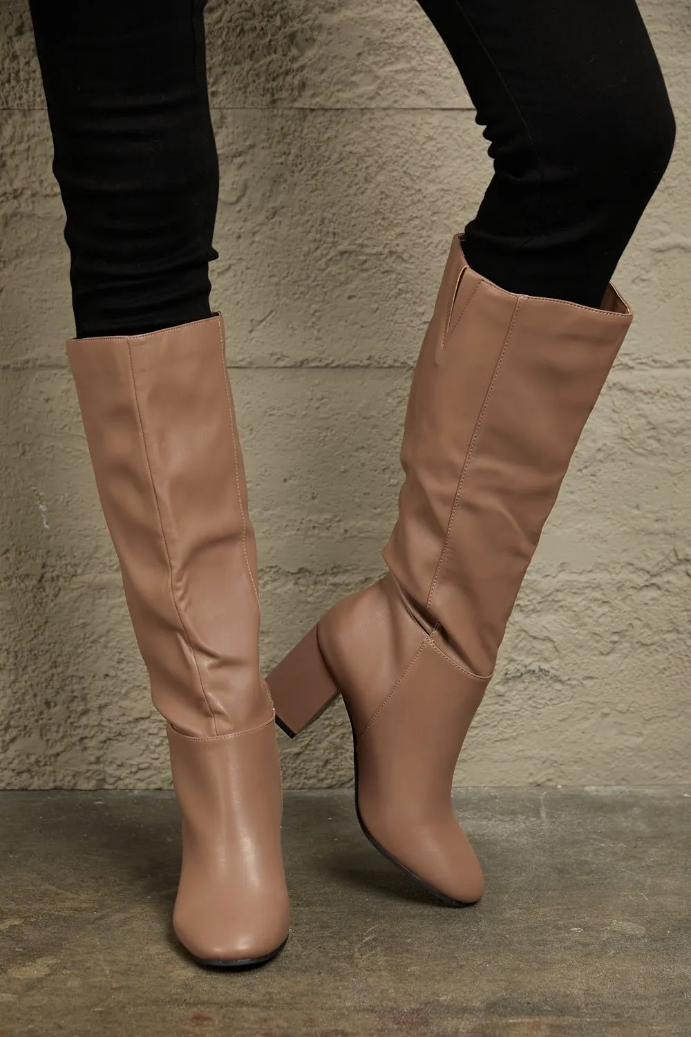 Block Heel Knee High Boots