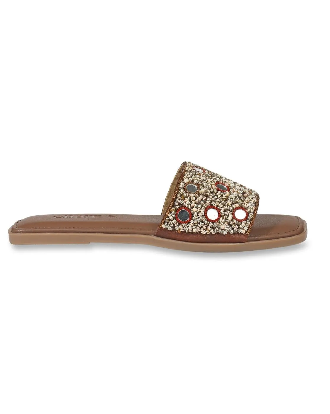 Brown Embellished Mirror Work Flats for Women