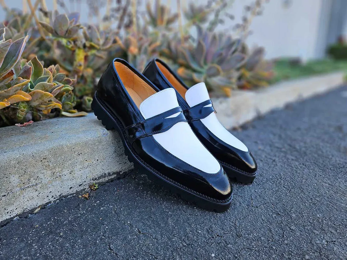 Carrucci Black and White Two-Tone Patent Leather Loafer Shoes Style No: KS480-102PT