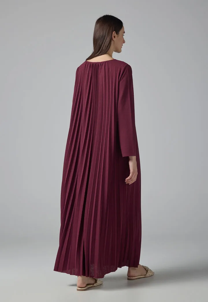 Choice Pleated Maxi Dress Burgundy