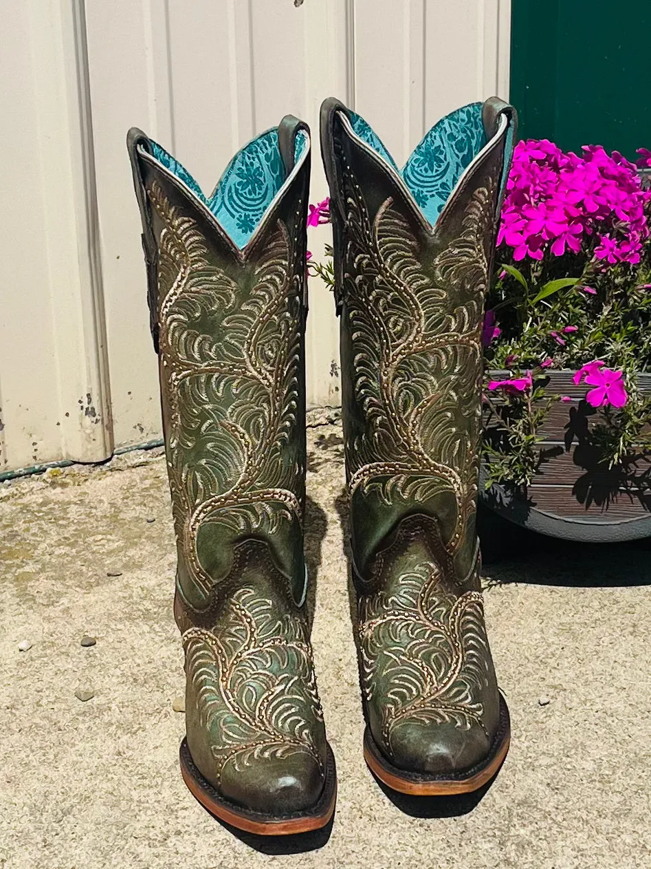 Corral Women's Distressed Turquoise Snip Toe Cowgirl Boots C4009