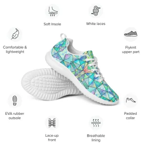 DASH Geo Mosaic Aqua Men’s Athletic Shoes Lightweight Breathable Design by IOBI Original Apparel