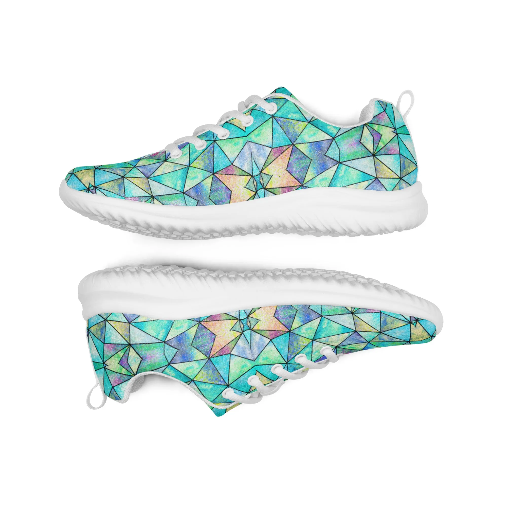 DASH Geo Mosaic Aqua Men’s Athletic Shoes Lightweight Breathable Design by IOBI Original Apparel