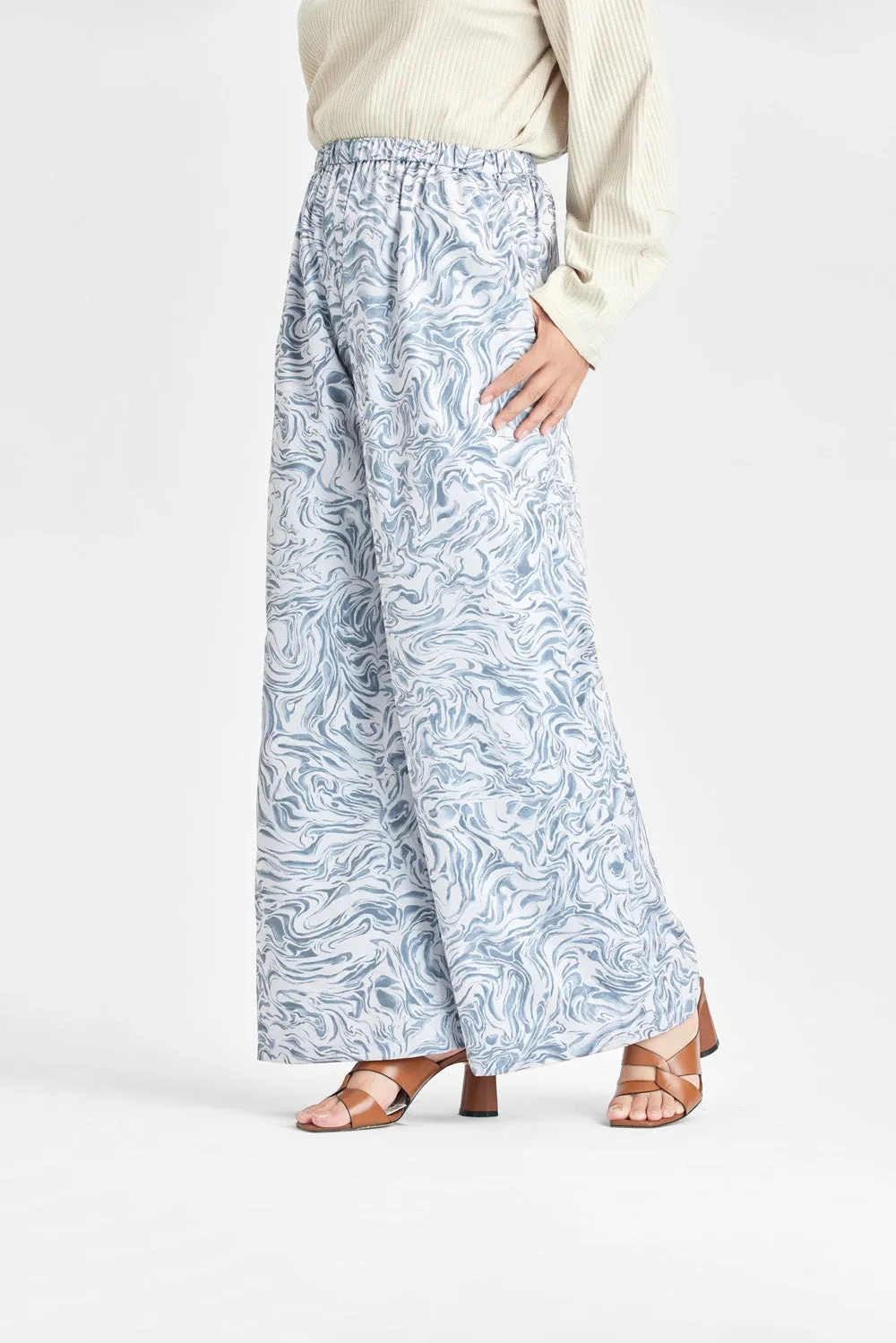 Flowing water print wide flared trousers