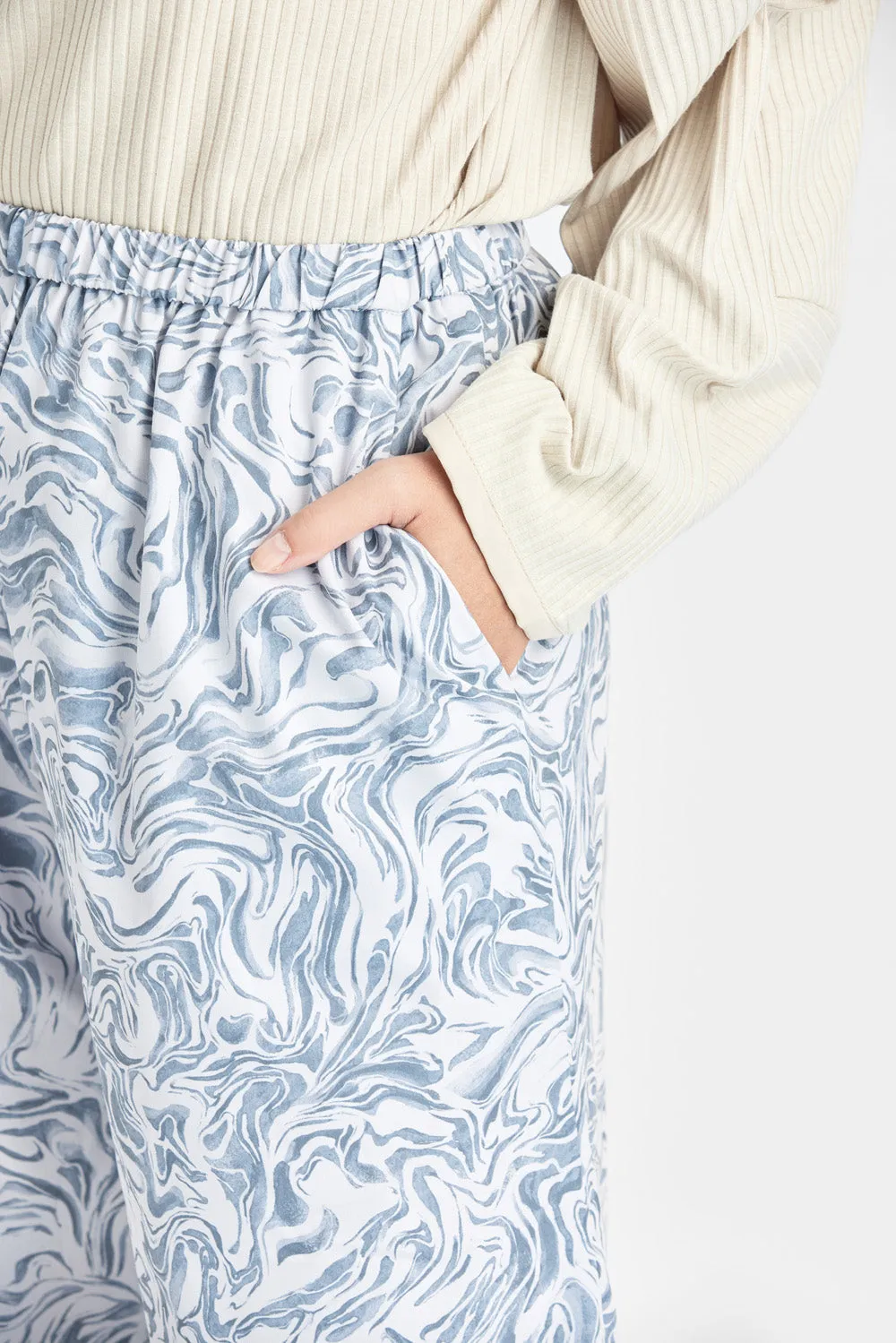 Flowing water print wide flared trousers