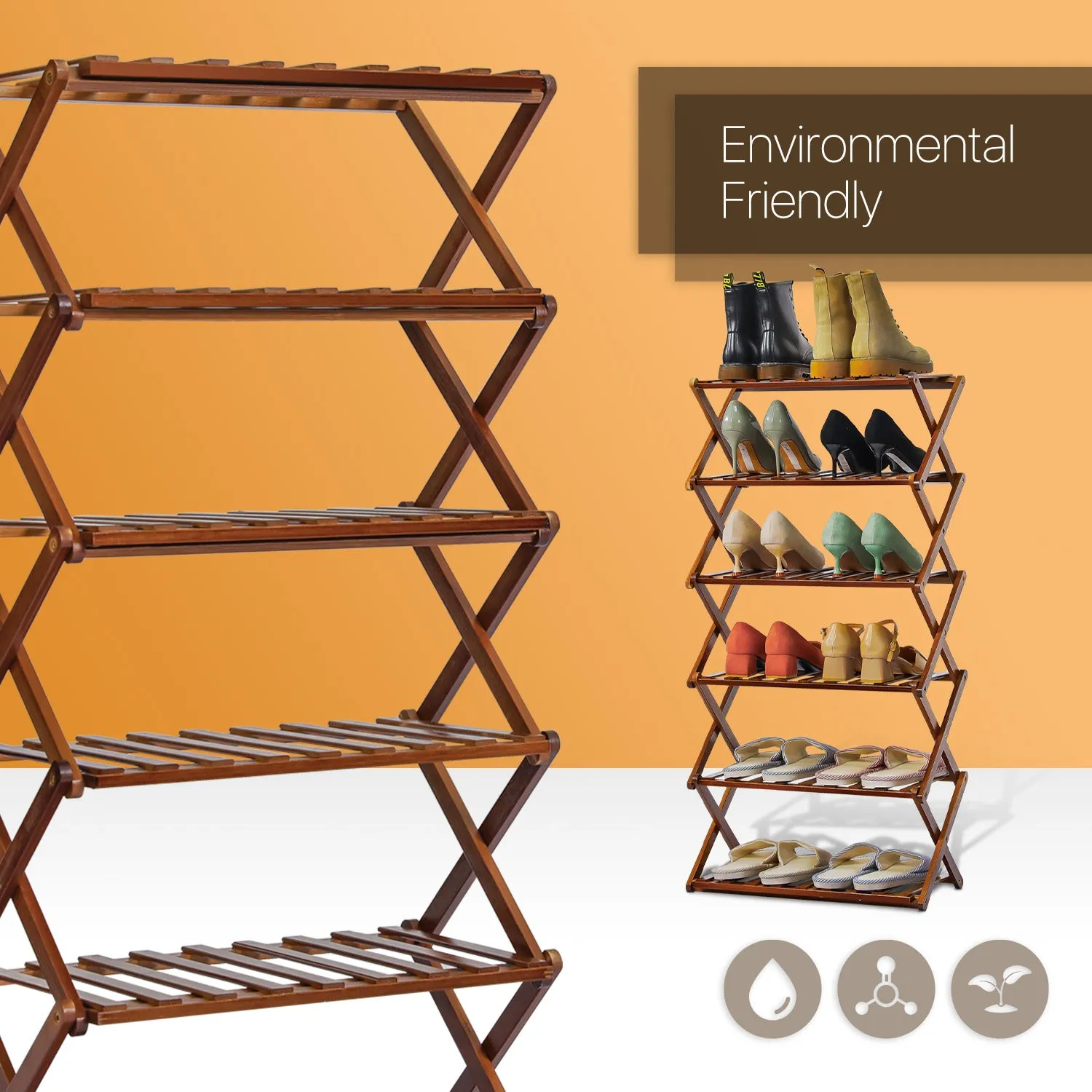 Foldable Multifunctional Shoe Rack Organizer - 6 Tier - Brown