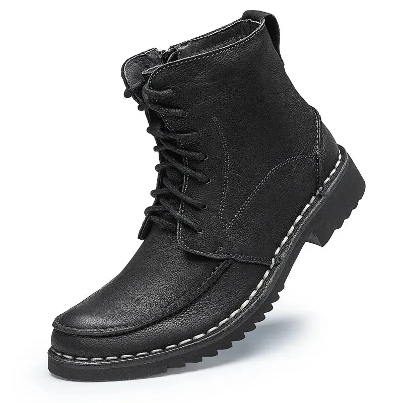 Genuine Leather Men's Winter Ankle Snow Boots | Fashion Footwear Shoes for Men | Casual Warm Work Boots