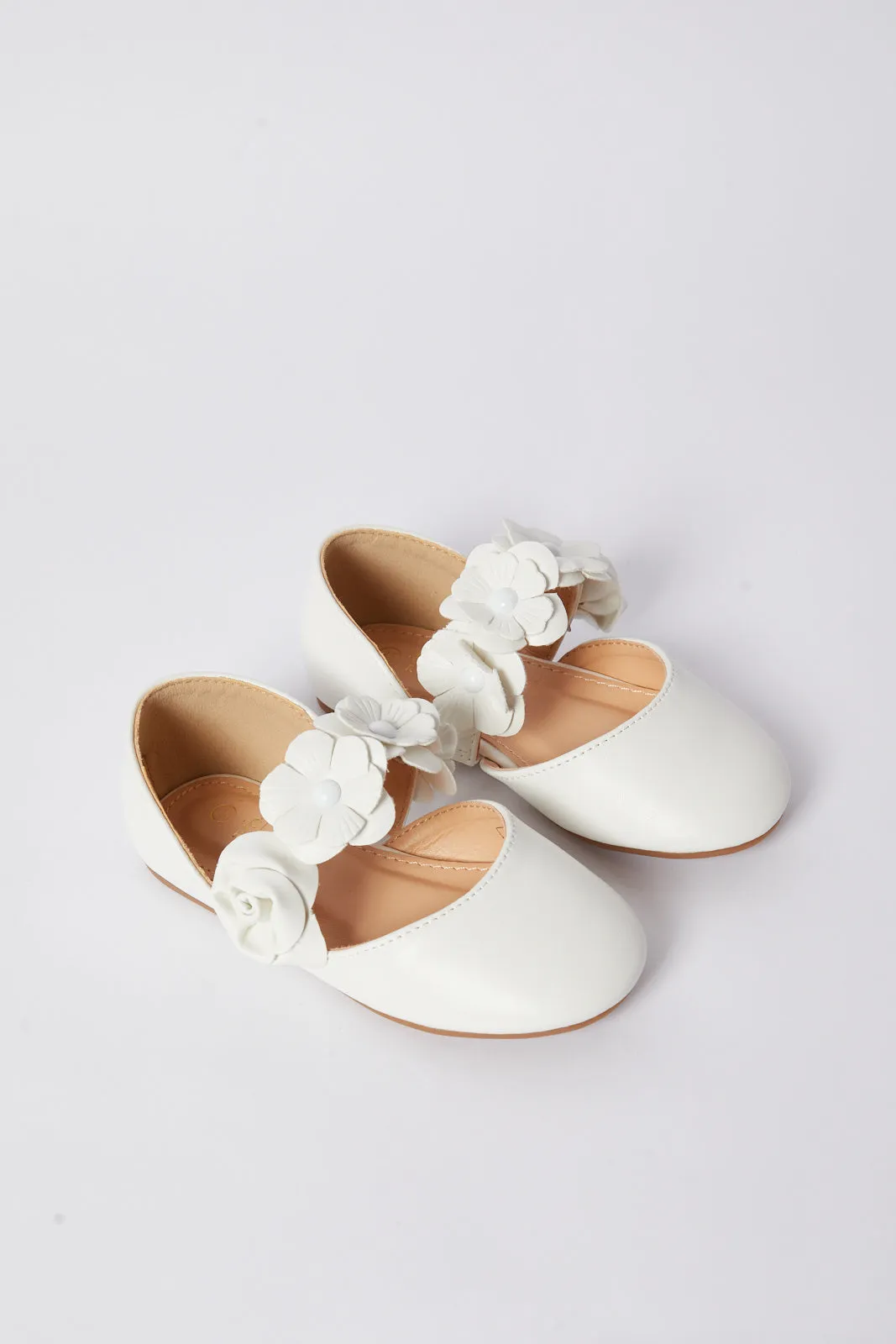 Girl White Floral Trim Ballerina(Repeat)