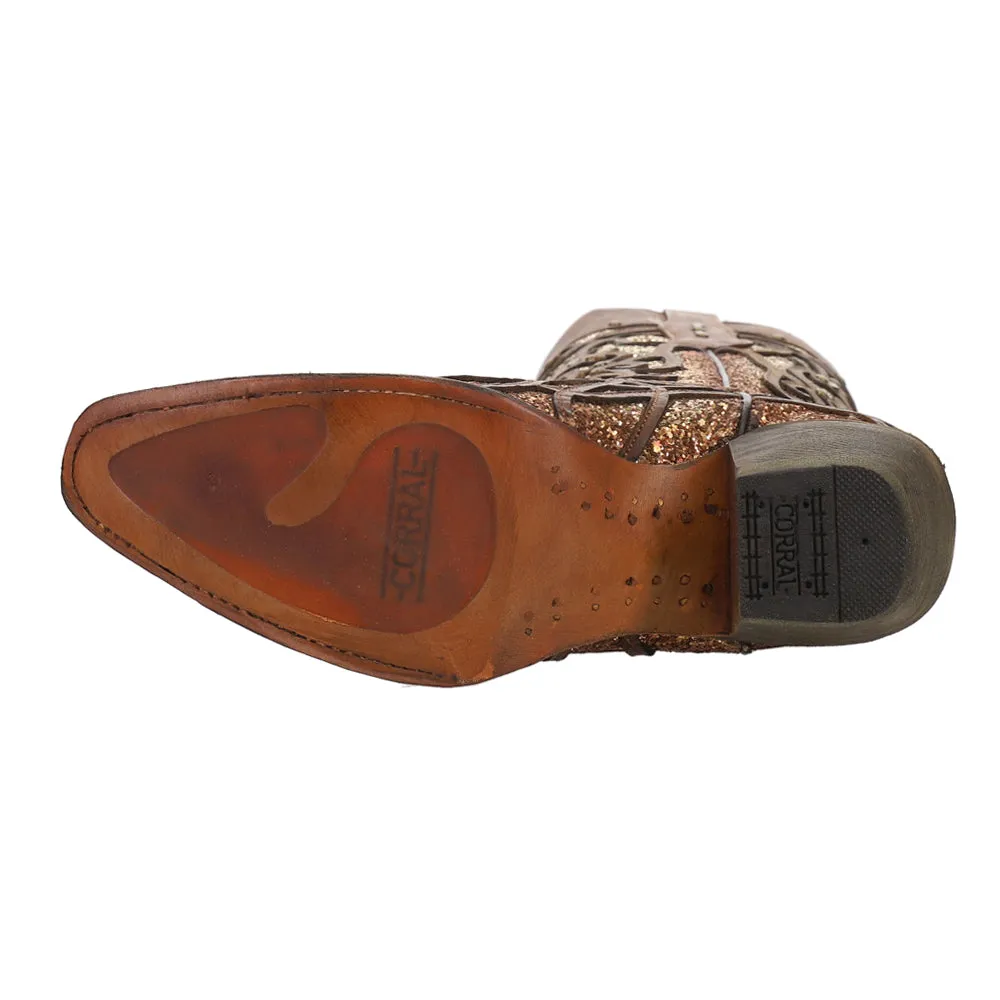 Glitter Tooled Inlay Snip Toe Cowboy Boots