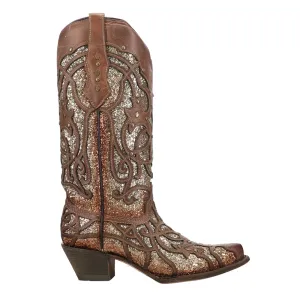 Glitter Tooled Inlay Snip Toe Cowboy Boots