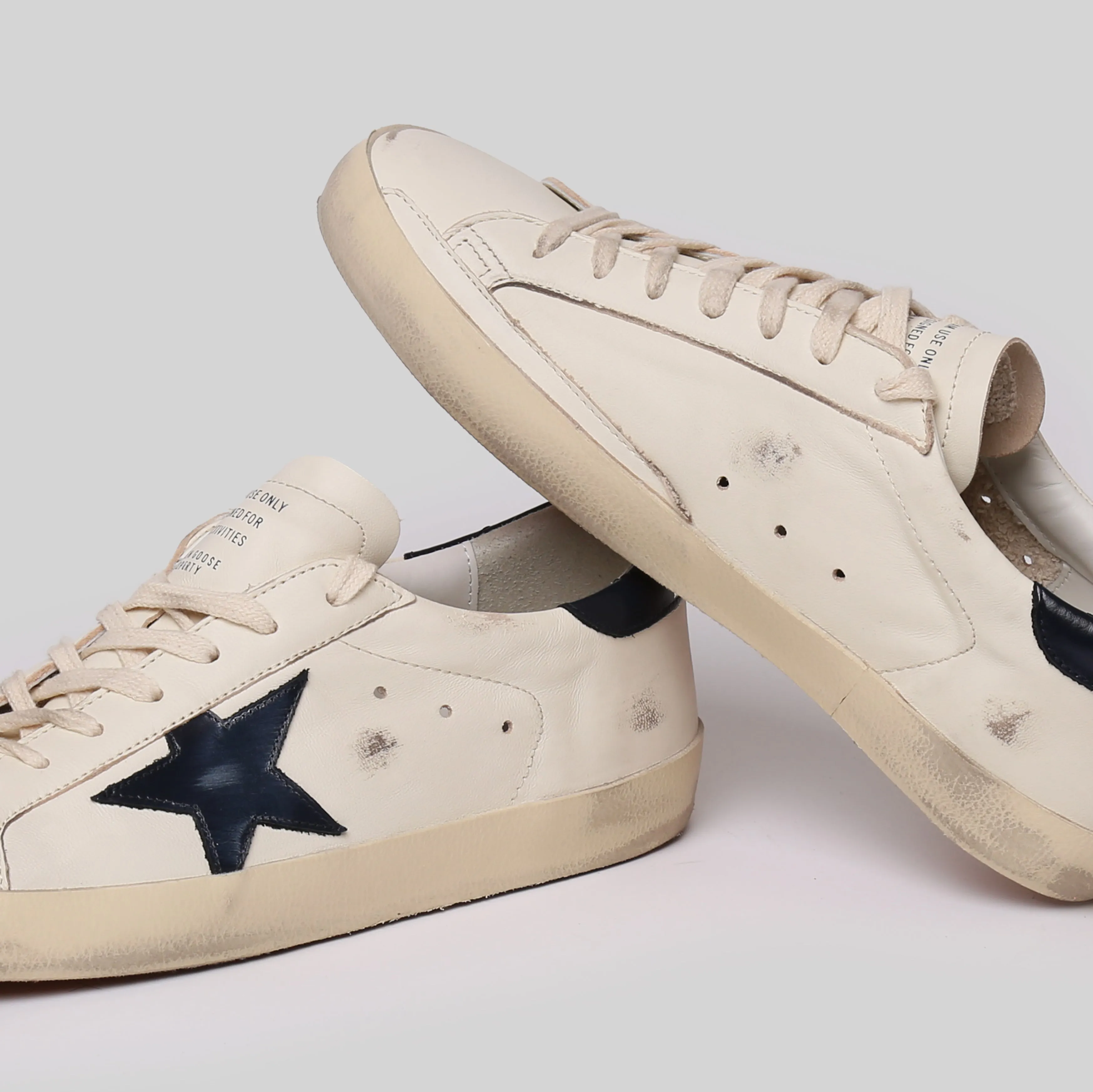 GOLDEN GOOSE SNEAKERS SUPER STAR CLASSIC WITH LIST BEIGE/NIGHT BLUE