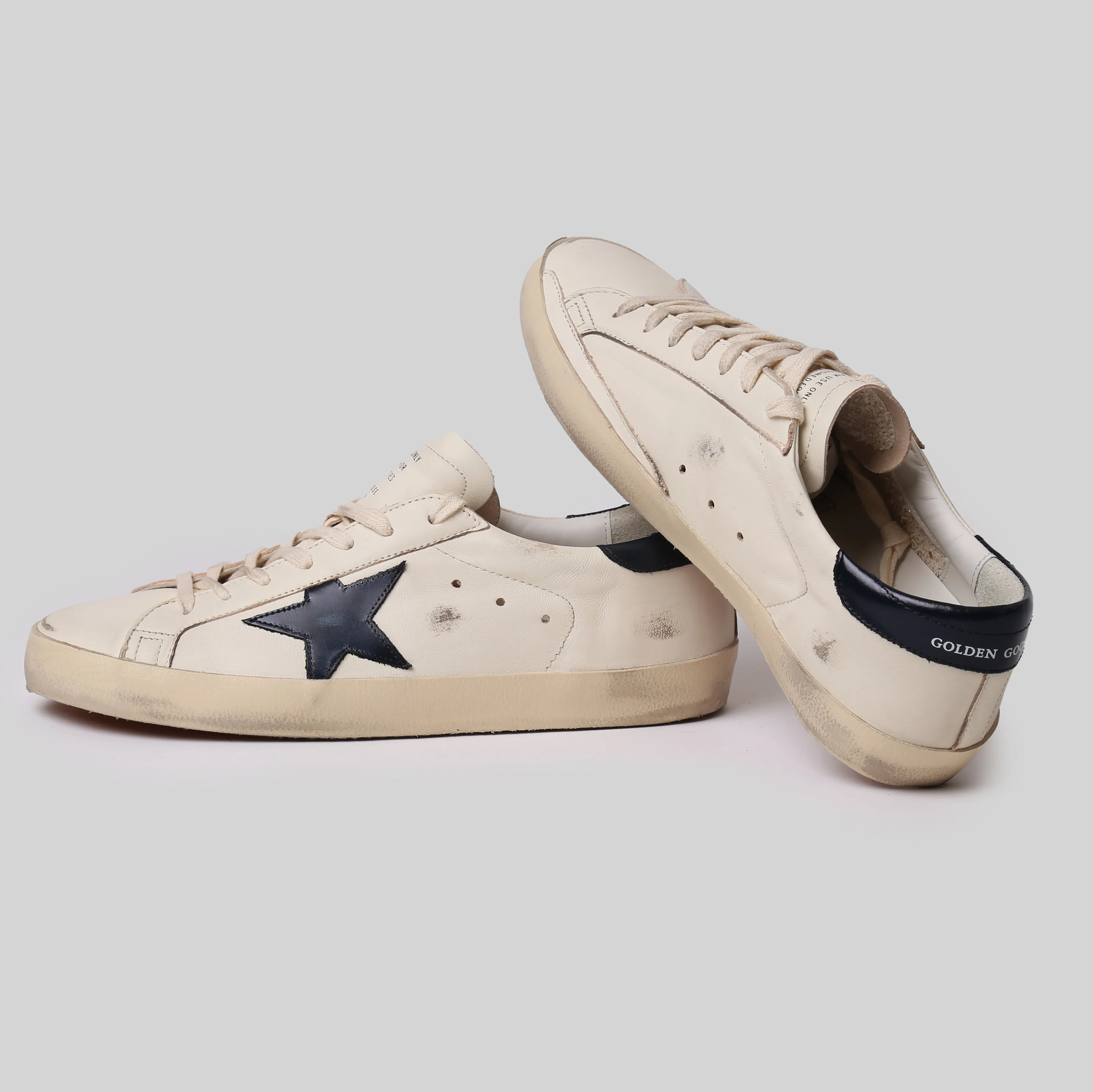 GOLDEN GOOSE SNEAKERS SUPER STAR CLASSIC WITH LIST BEIGE/NIGHT BLUE