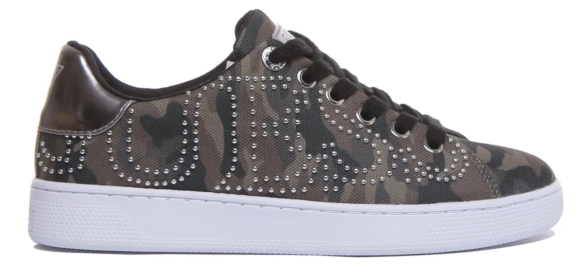 Guess Razz 2 Active Women's Lace Up Stud Logo Sneakers In Olive