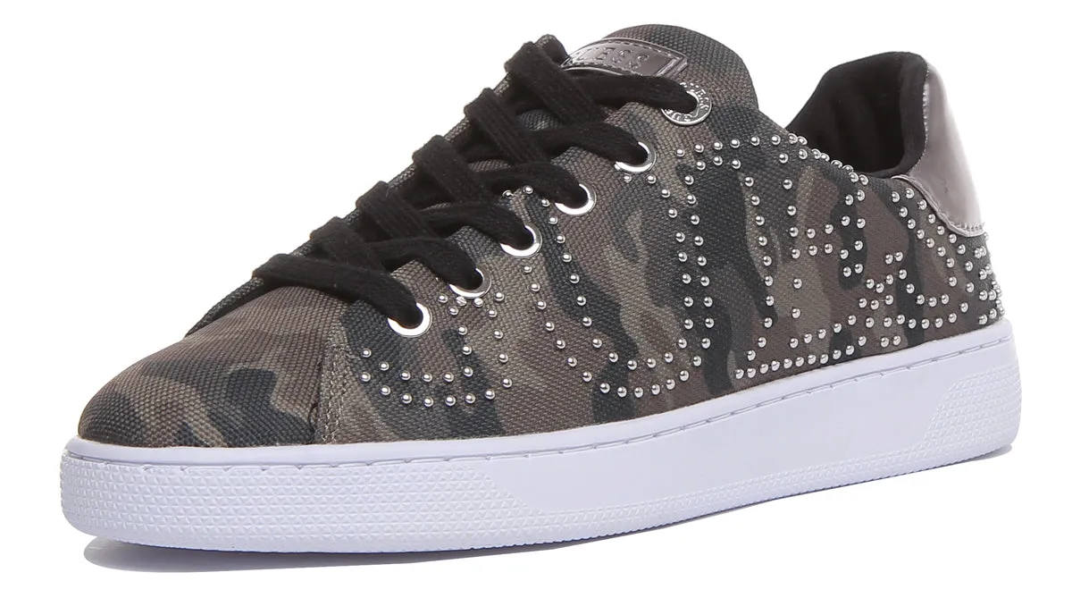 Guess Razz 2 Active Women's Lace Up Stud Logo Sneakers In Olive