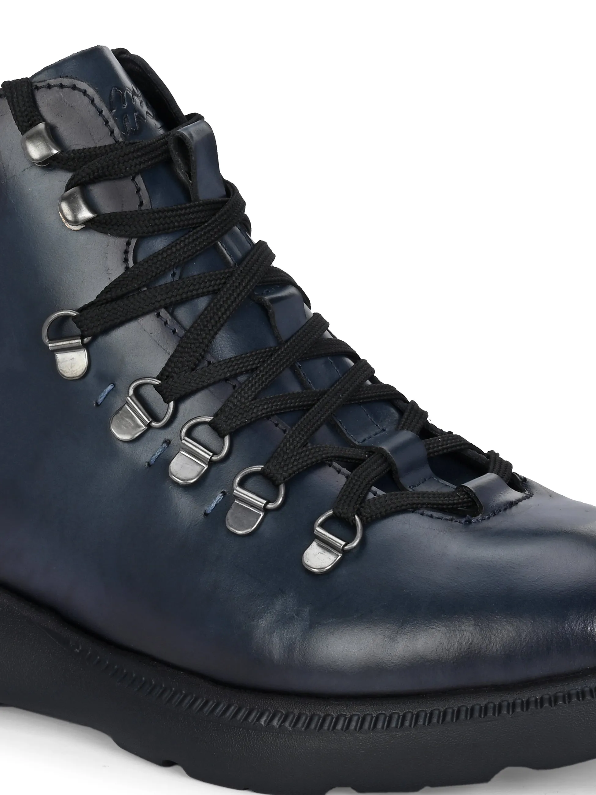 Hitz Men's Grey Leather Casual Lace Up Boots