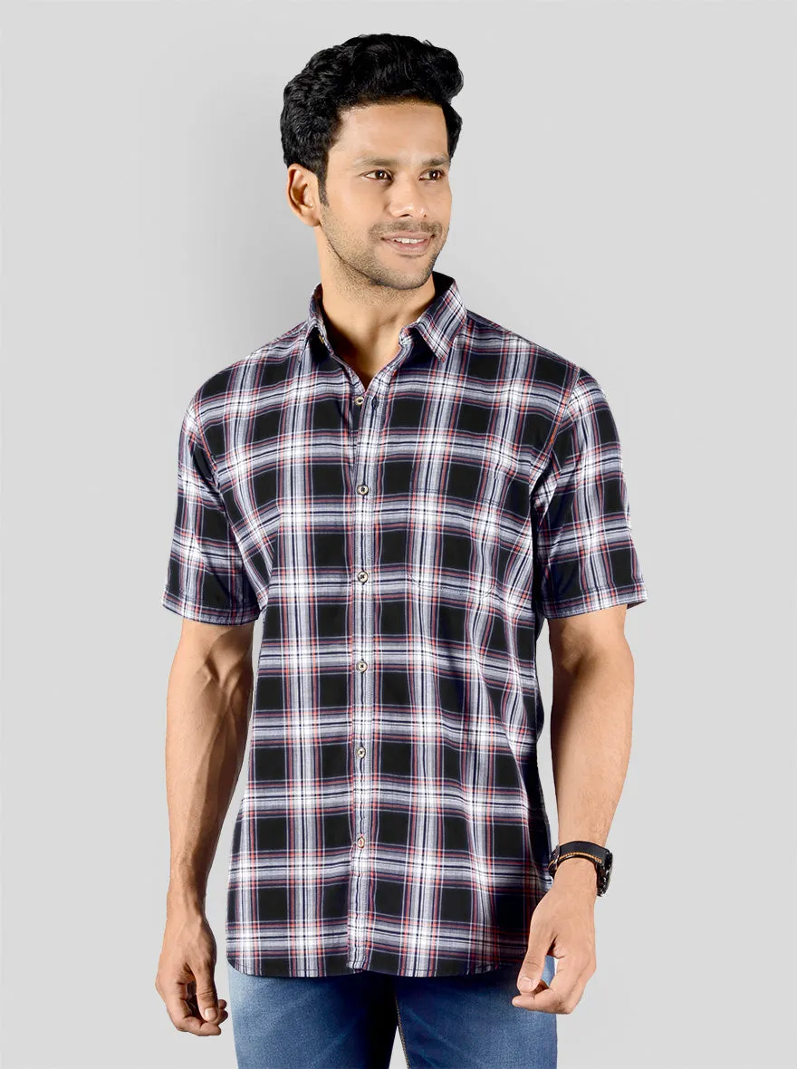 Iris Black Checked Slim Fit Casual Shirt | JadeBlue