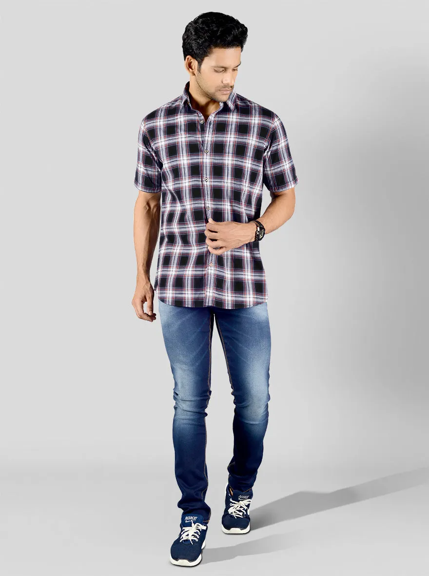 Iris Black Checked Slim Fit Casual Shirt | JadeBlue