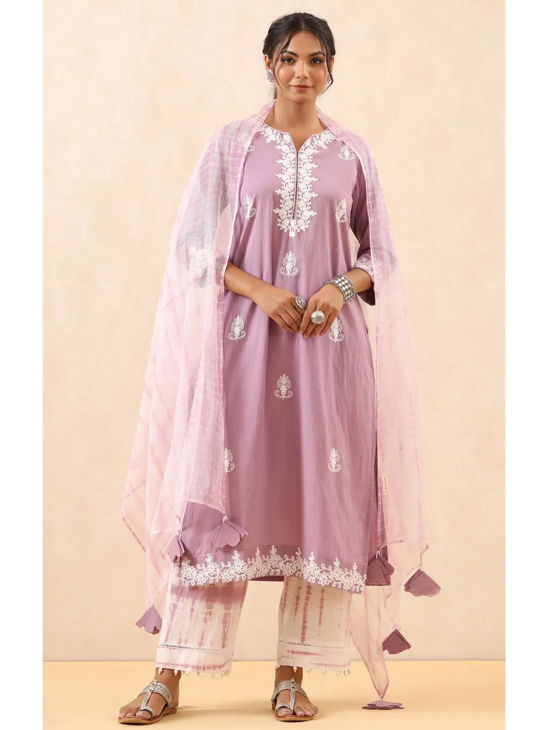 Malika Cotton Embroidered 3-Piece Kurta Set