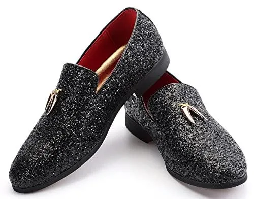 Mens Metallic Slip-on Glitter Fashion Smoking Slipper Moccasins Casual Dress Shoes