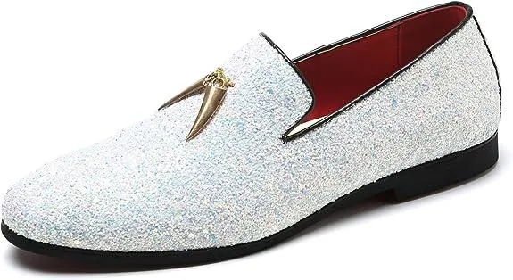 Mens Metallic Slip-on Glitter Fashion Smoking Slipper Moccasins Casual Dress Shoes