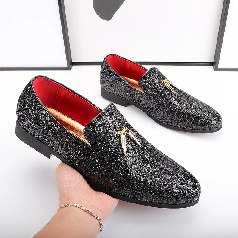 Mens Metallic Slip-on Glitter Fashion Smoking Slipper Moccasins Casual Dress Shoes