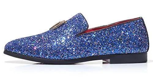 Mens Metallic Slip-on Glitter Fashion Smoking Slipper Moccasins Casual Dress Shoes