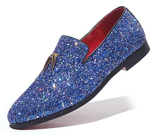 Mens Metallic Slip-on Glitter Fashion Smoking Slipper Moccasins Casual Dress Shoes