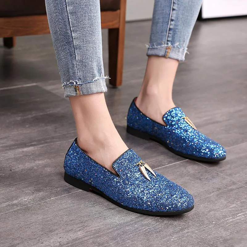 Mens Metallic Slip-on Glitter Fashion Smoking Slipper Moccasins Casual Dress Shoes