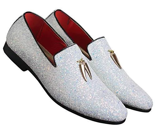 Mens Metallic Slip-on Glitter Fashion Smoking Slipper Moccasins Casual Dress Shoes