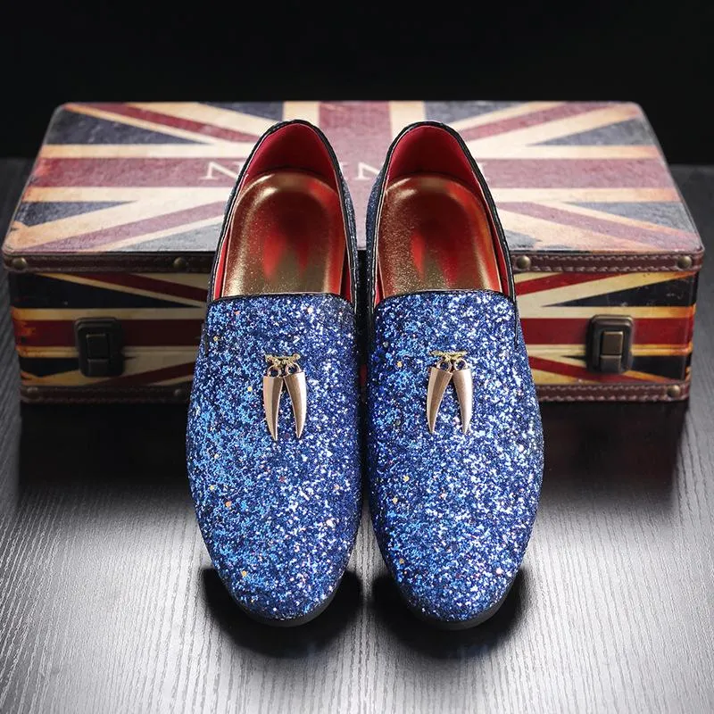 Mens Metallic Slip-on Glitter Fashion Smoking Slipper Moccasins Casual Dress Shoes