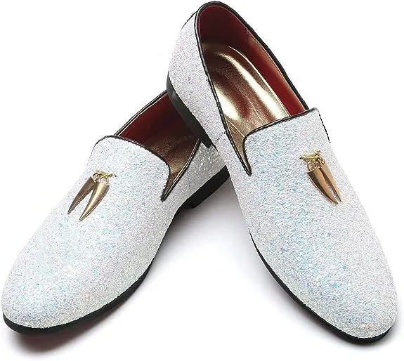 Mens Metallic Slip-on Glitter Fashion Smoking Slipper Moccasins Casual Dress Shoes