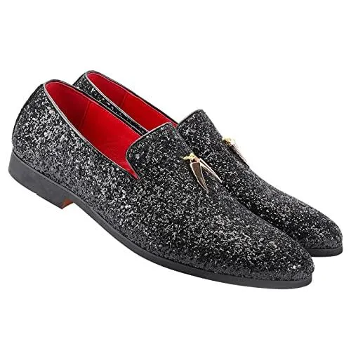 Mens Metallic Slip-on Glitter Fashion Smoking Slipper Moccasins Casual Dress Shoes