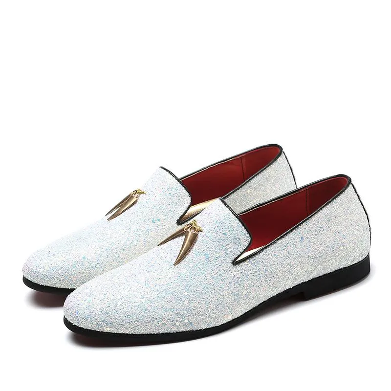 Mens Metallic Slip-on Glitter Fashion Smoking Slipper Moccasins Casual Dress Shoes