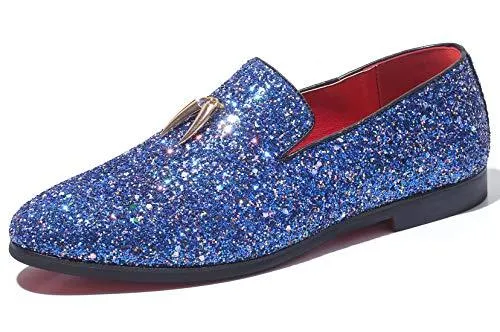 Mens Metallic Slip-on Glitter Fashion Smoking Slipper Moccasins Casual Dress Shoes