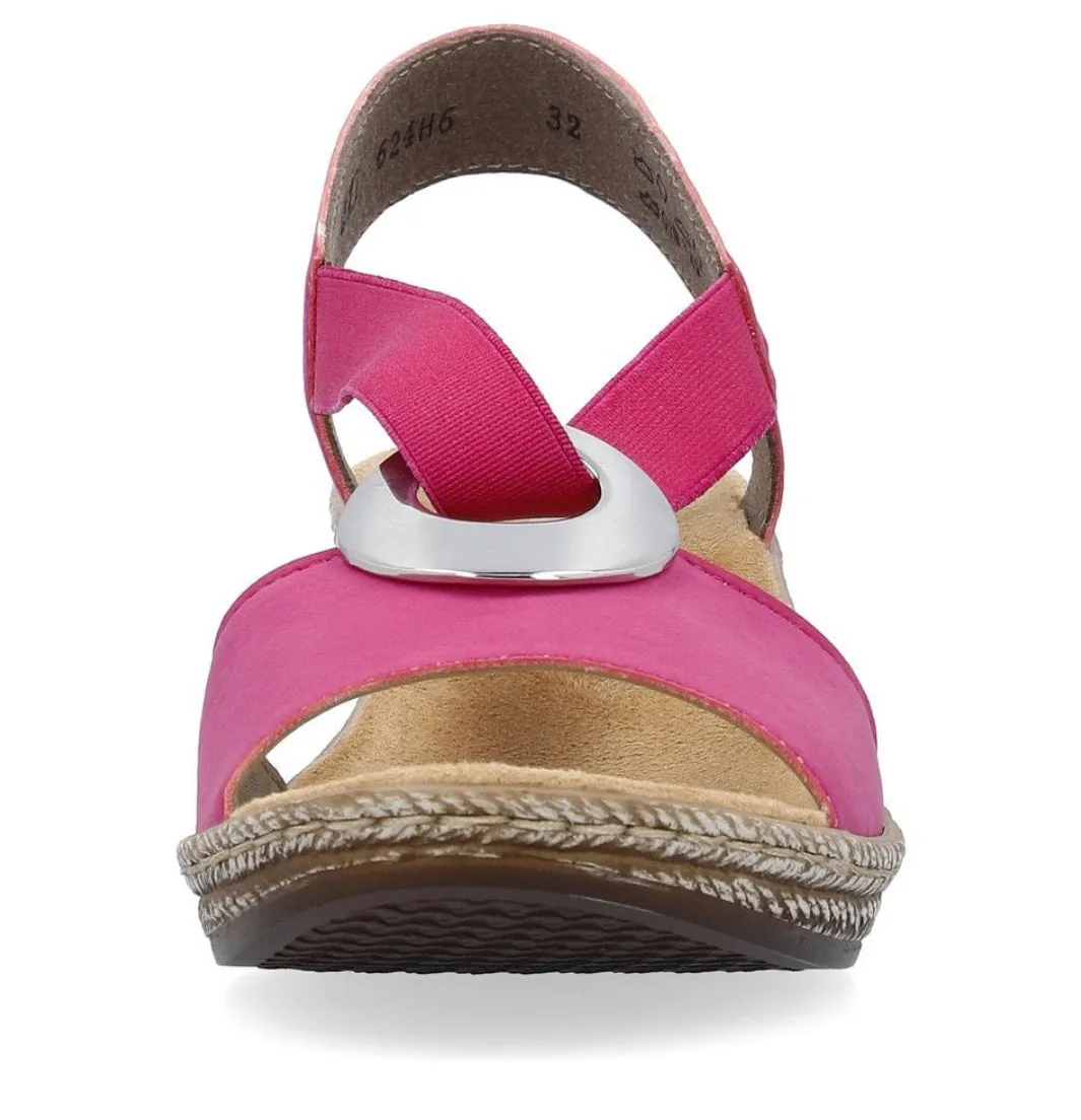 Rieker 624H6-32 Pink Low Wedge Elasticated Sandals