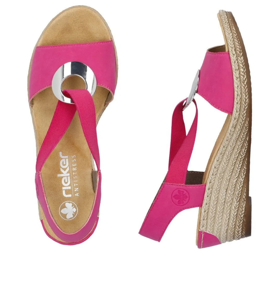 Rieker 624H6-32 Pink Low Wedge Elasticated Sandals