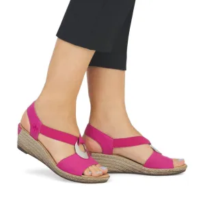 Rieker 624H6-32 Pink Low Wedge Elasticated Sandals