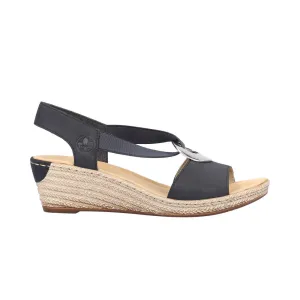 RIEKER SLINGBACK WEDGE WITH ORNAMENT NAVY - WOMENS