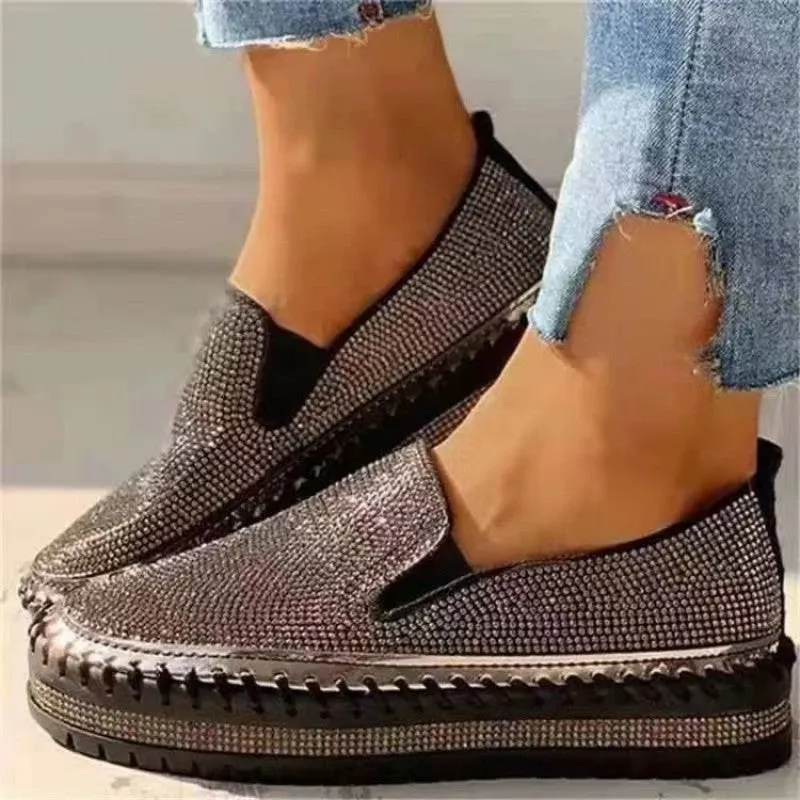 sealbeer - Silver Casual Patchwork Rhinestone Round Comfortable Out Door Flats Shoes