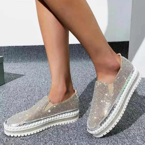 sealbeer - Silver Casual Patchwork Rhinestone Round Comfortable Out Door Flats Shoes