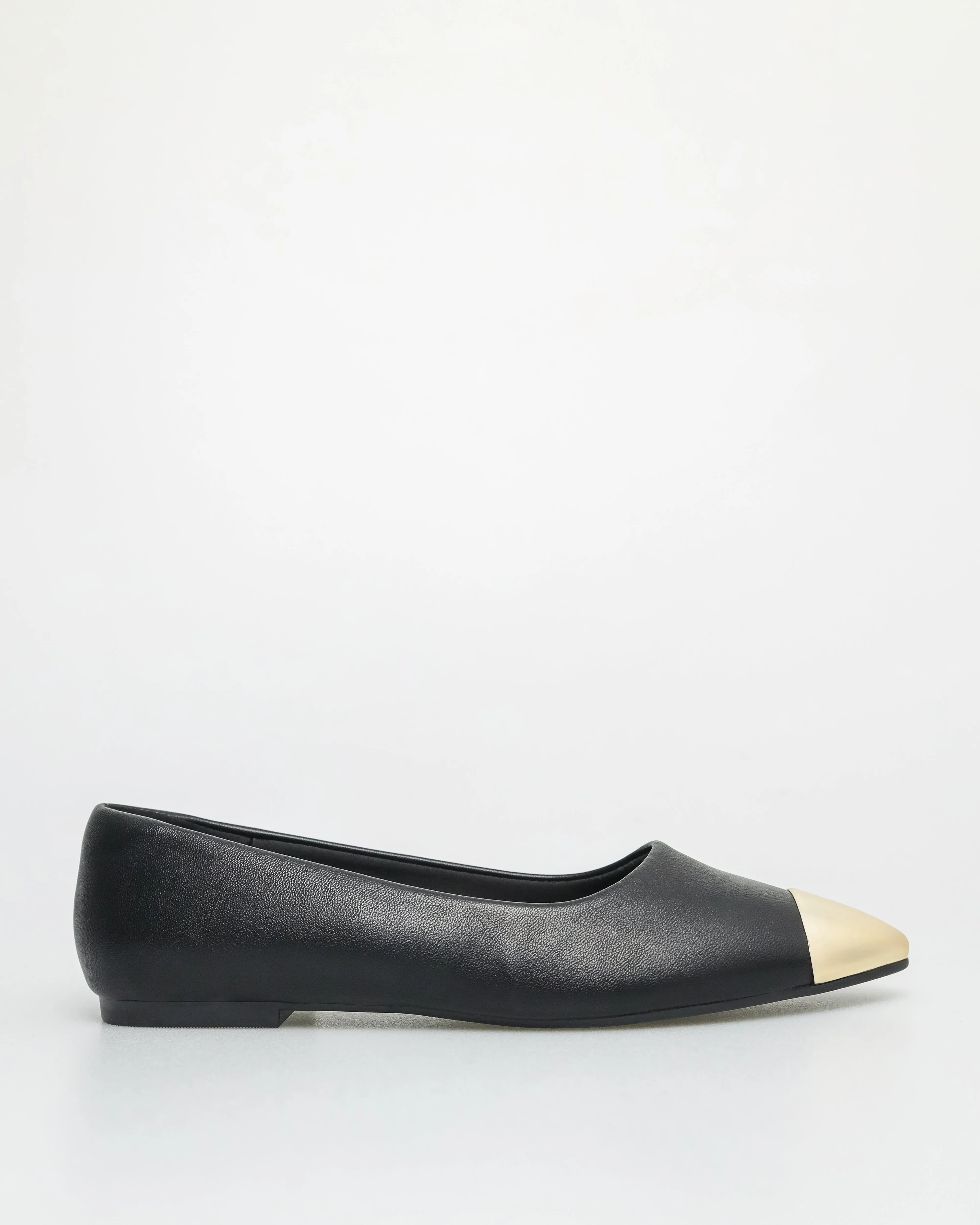 Tomaz NN348 Ladies Silver Cap Toe Flats (Black)