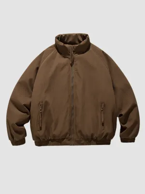 WLS Brown Vertical Striped Retro Winter Jacket