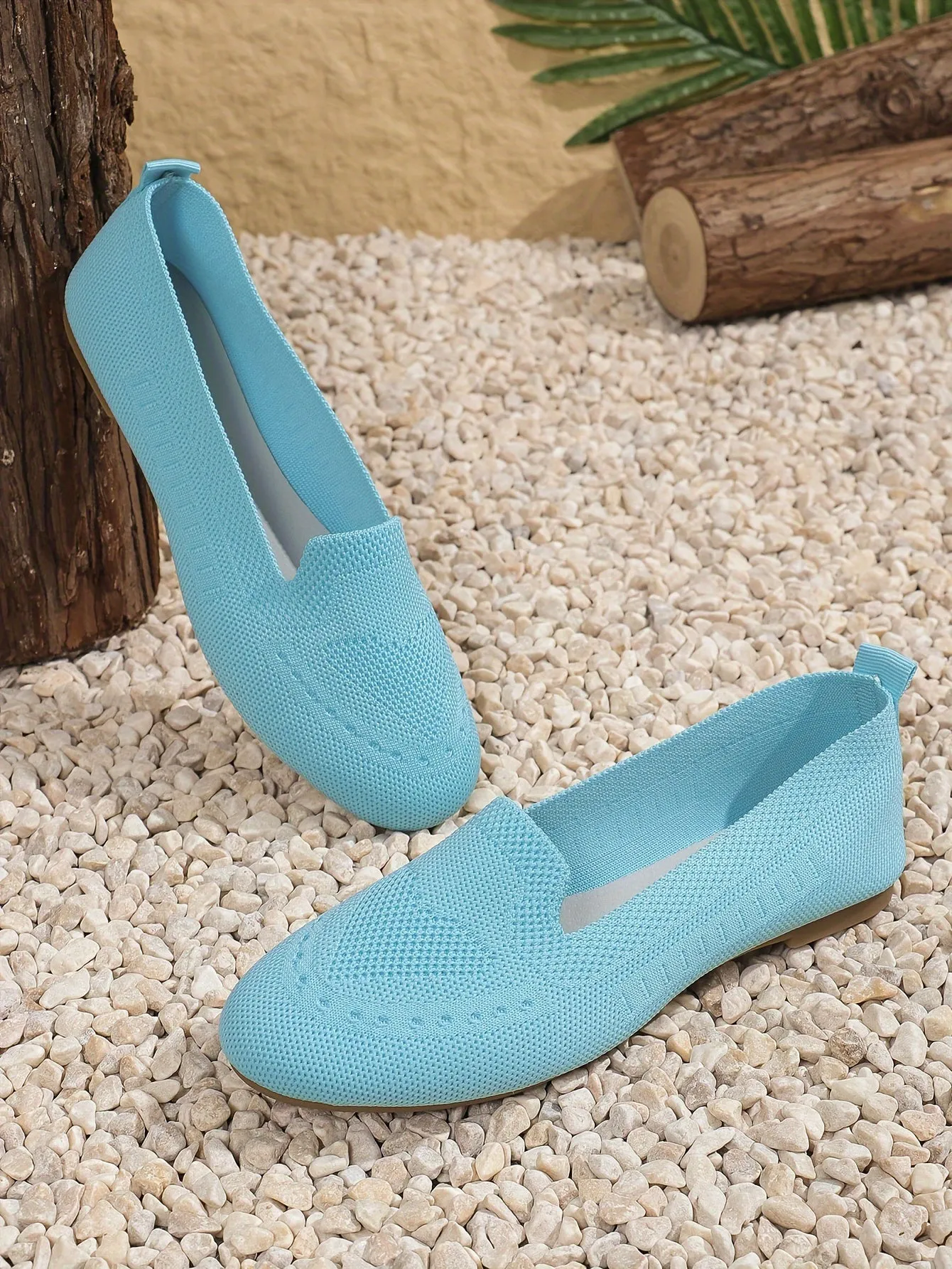 Women's Black Slip-On Flats - Breathable Knitted Round Toe Non-Slip Casual Lightweight Walking Shoes